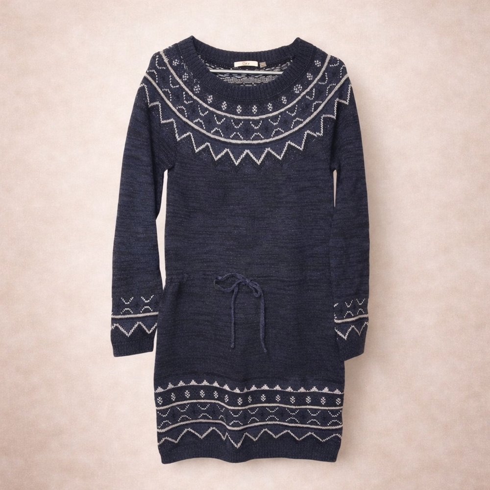 Dex Womens Medium Fair Isle Knit Sweater Dress Nordic Winter Long Sleeve